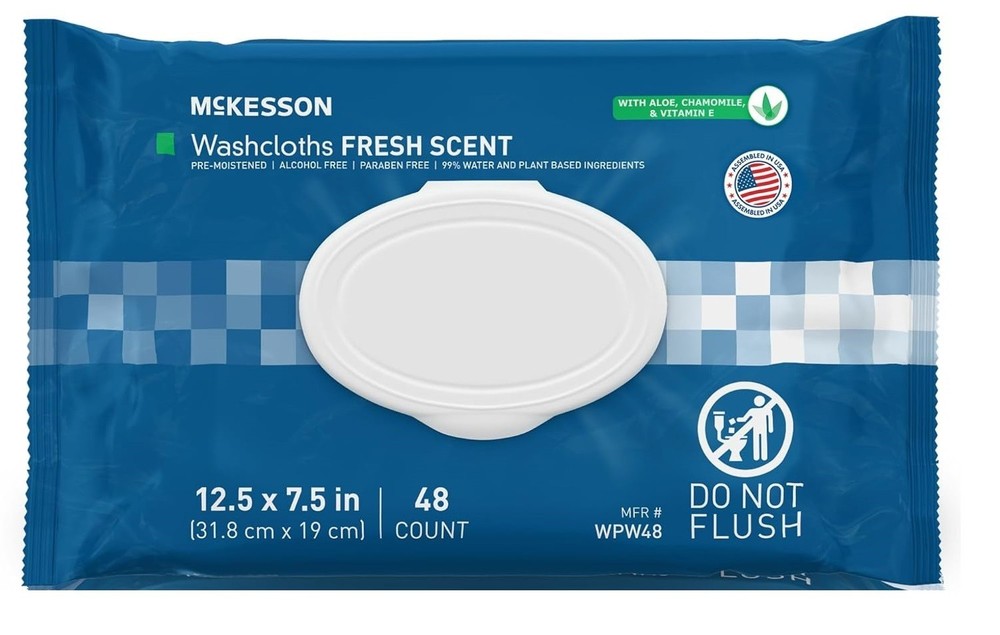 McKesson BEST Washcloth Wipes for Adults, Scented (1 Pack, 48 /Pack) Disposable