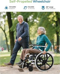 22″ 3-in-1 Self-Propelled Heavy Duty Aluminum Wheelchair, 300LBs Capacity