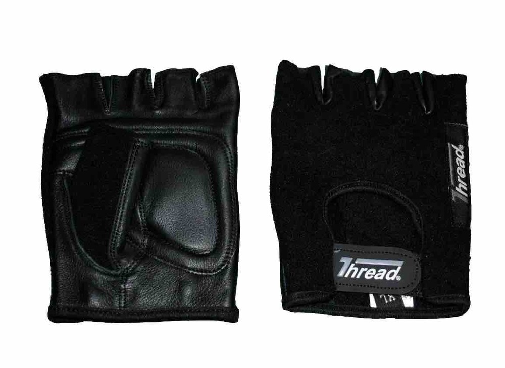 WHEELCHAIR GLOVES, REAL LEATHER PALM+FABRIC BACK BLACK COLOR THREAD(R) BRAND