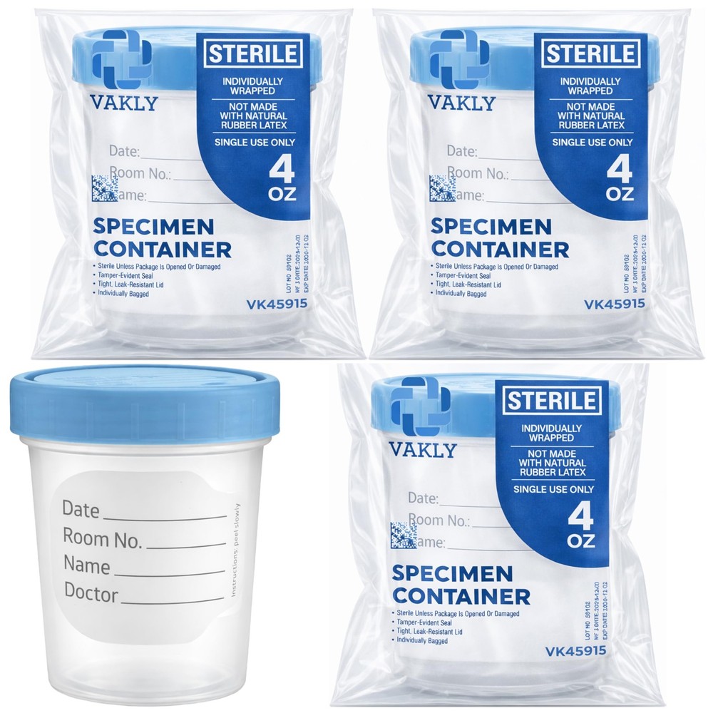 Sterile Specimen Cups 4 oz 3 Count – Urine Collection Cups, Individually Bagg…