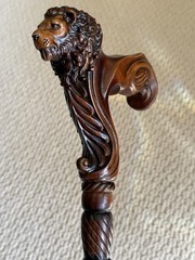 Wood Carved Handcrafted Lion Head Wooden Walking Stick Luxury Collectible Cane