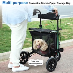 3-Wheel Rolling Walker 260lbs Folding Rollator Walker with 8in Wheels Seat Green