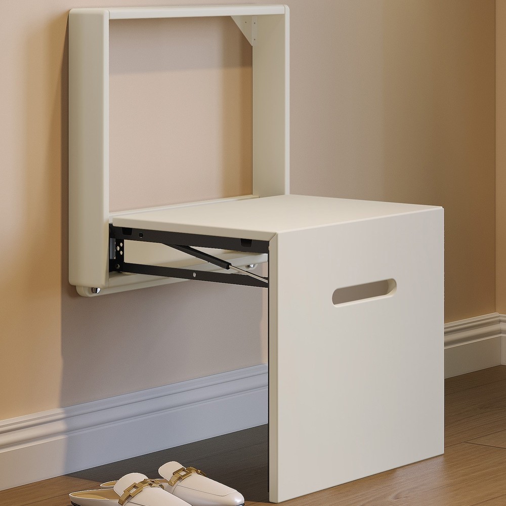 Wall Mounted Folding Stool Space Saving Entryway Stool Shower Seat Chairs White