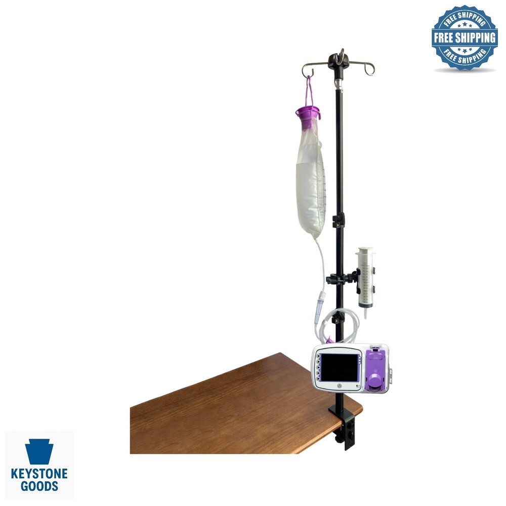Portable 43-Inch Adjustable Feeding Tube & Pump Stand with Clamp