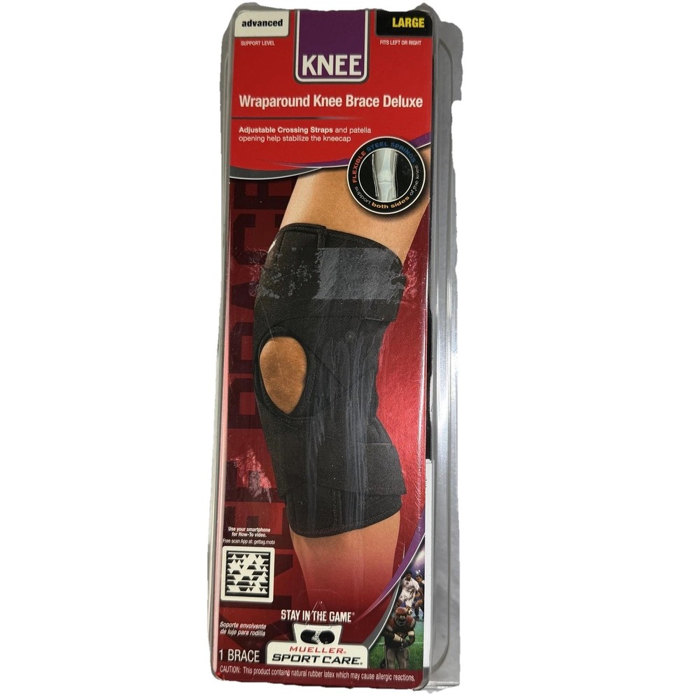 Mueller Sport Care Wraparound Knee Brace Deluxe Large Black Made in USA Advanced