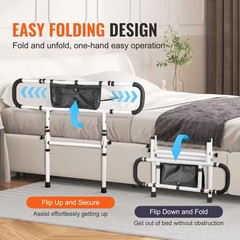 Bed Assist Rail 180° Foldable 450 lb Capacity 4-Level Handle