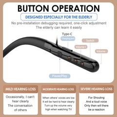 Type-C Rechargeable Neckband Hearing Aids for Seniors 2 in 1 Bluetooth Amplifier