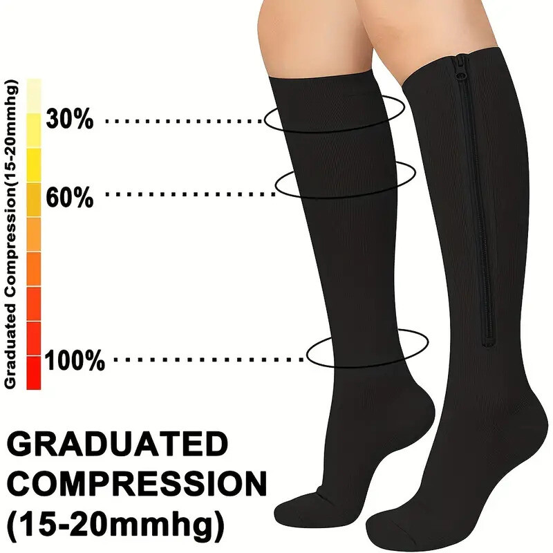 3 Pair Zippered Compression Socks 20-30mmHg Men Women Graduated Support Stocking