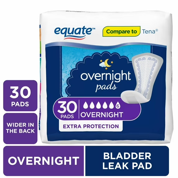 Equate Women’s Overnight Ultimate-Extra Coverage Incontinence Pads Free Shipping