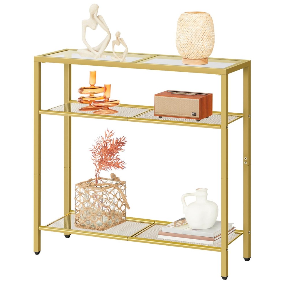 Hoobro 29.5 Narrow Console Table 3-Tier Tempered Glass Sofa Table Modern