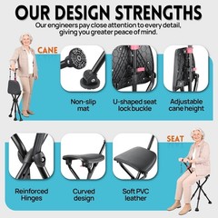300-Pound Capacity Folding Cane with Seat, Adjustable Seat & Cane Height, Por…