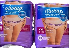 2 Packs (13 Ea) XXL(26W+) Always Discreet Adult Incontinence Underwear for Women
