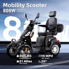 800W Heavy Duty 4-Wheel Senoir Electric Mobility Scooters 500lbs 31 miles 15 mph