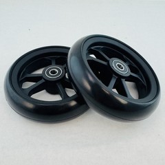 Wheelchair Caster Wheels Pair 5 Spoke 608RS Bearings Solid Black Power / Manual