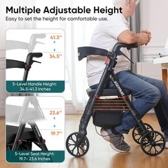 Foldable Rollator Walker with Seat for Seniors Adults Rolling Walker Max 500 lbs