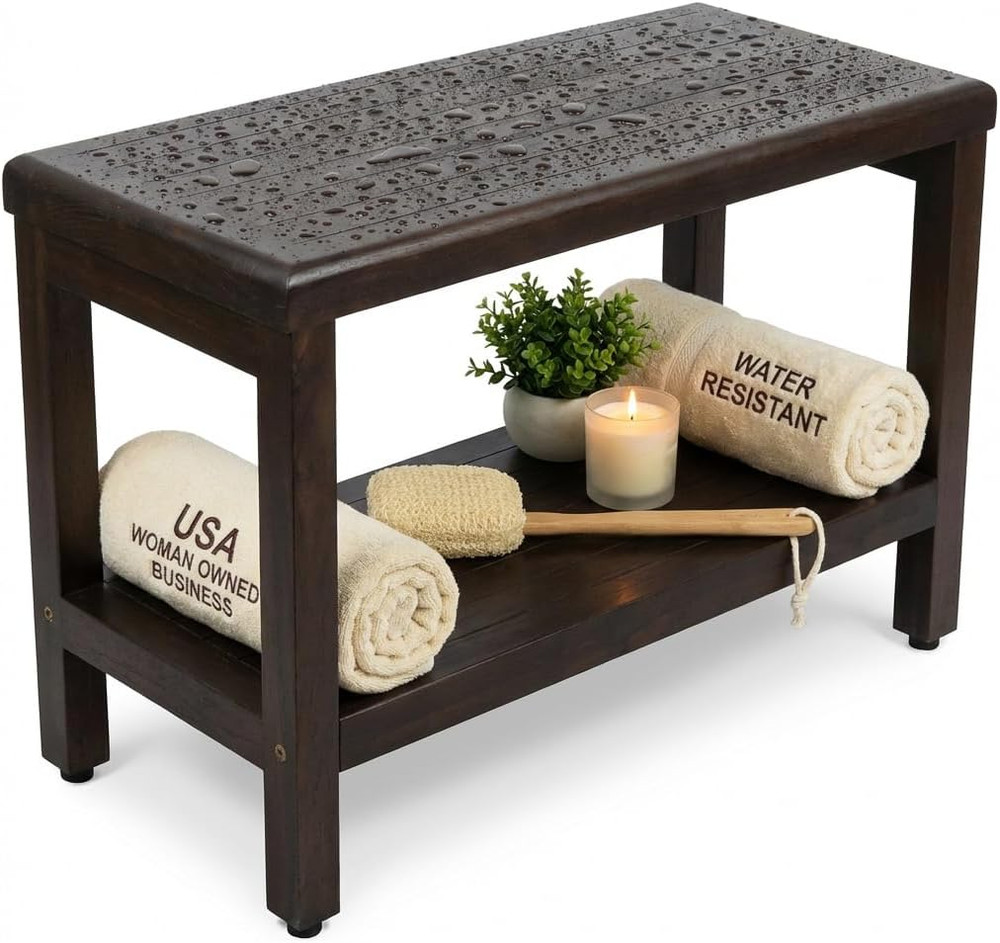 Eleganto 30″ Waterproof Teak Shower Bench – Safe Storage & Stylish Organization