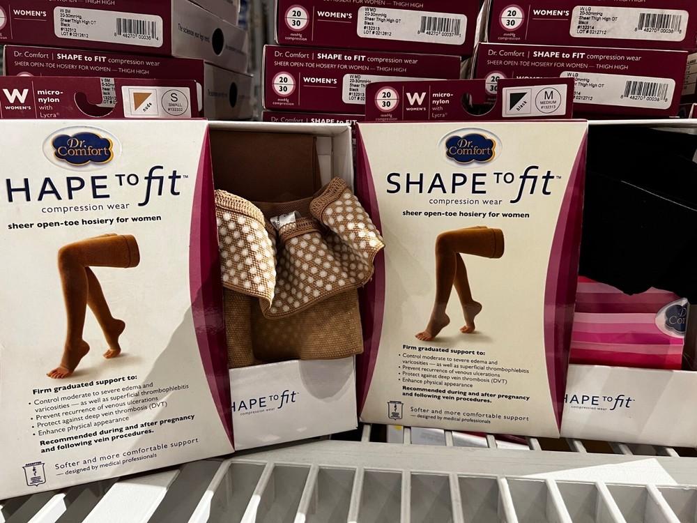 Shape to Fit 20-30mmHg Sheer Thigh High Compression Stocking w/Dot Band OPEN TOE