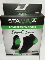 Physix Gear Sport Stamina Compression Socks Low Cut 2 Pairs Black/Green S/M