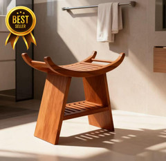 23 Inch Teak Shower Bench with Storage Shelf Holds 500 LBS