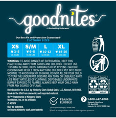 Extra Large 46 Ct Goodnites Nighttime Bedwetting Underwear for Boys ,95- 140 LB