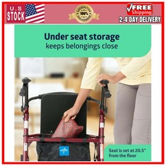 Medline Steel Rollator Walker with Seat, Foldable, Burgundy
