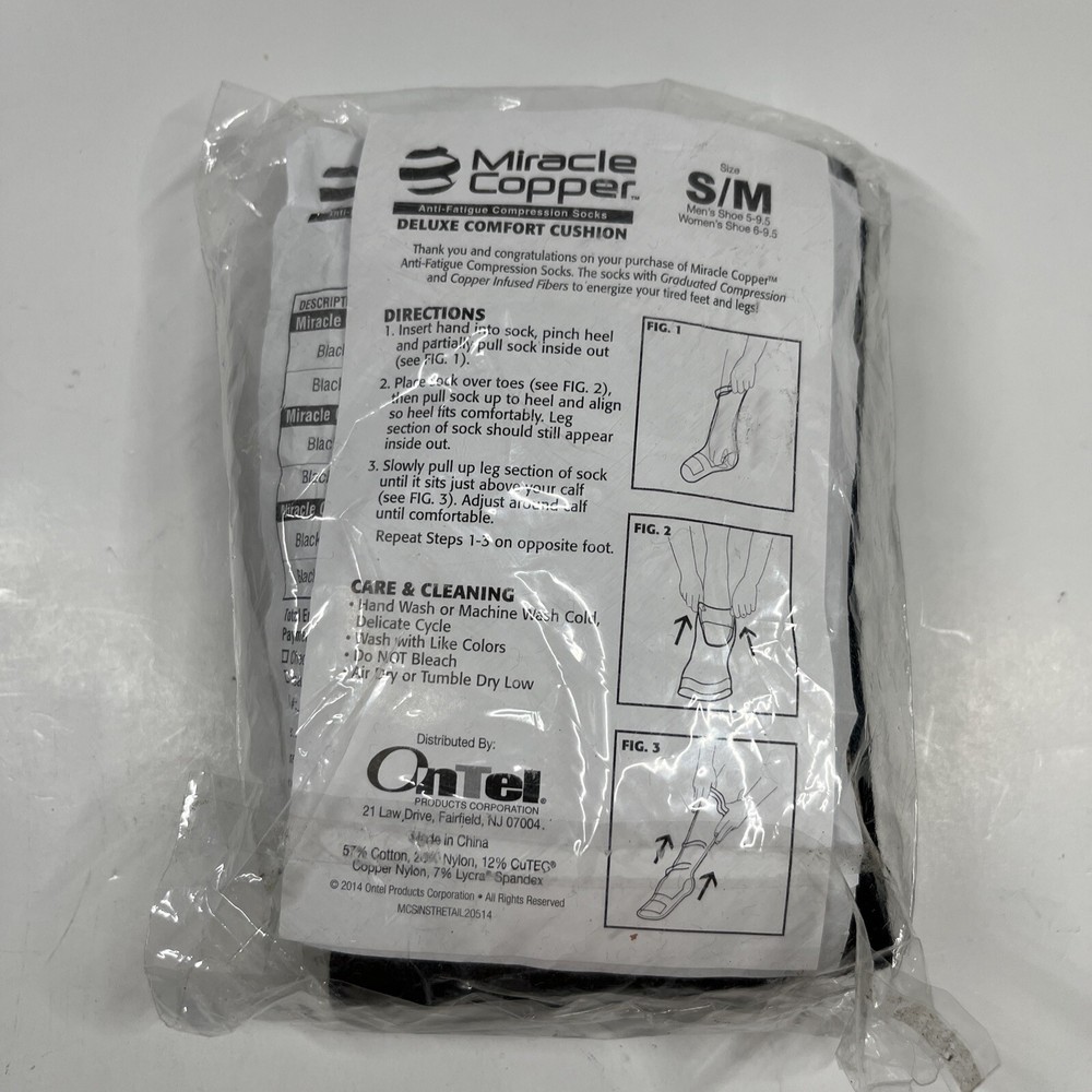 Miracle Copper Anti-Fatigue Compression Socks, S/M, Black, 1 Pair, NIB, Unisex