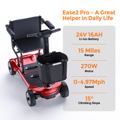Foldable Mobility Scooter 4 Wheel 42lb Lightweight 15Mile 265lb Airline Approved