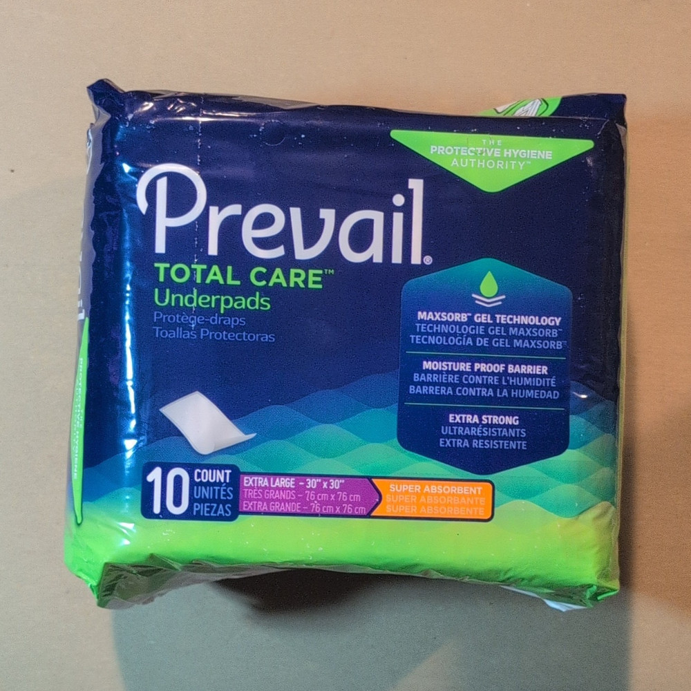 Prevail Total Care Underpads XL 30×30 Extra Strong Super Absorbent 10 Ct