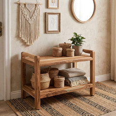 Elegant 24″ Waterproof Teak Wood Shower Bench for Safety and Storage