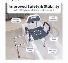 PELEGON Sliding Shower Chair Tub Transfer Bench 360 Swivel, 250 lb, Blue/White