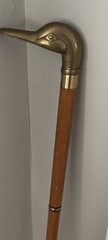 Vintage Brass Duck Head Walking Cane 34”Light Wood Collapsible 2 Piece Stick