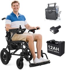 Lightweight Foldable Electric Wheelchair for Adults, 500W Power Motor, 12AH