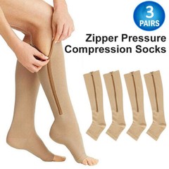 Copper Zipper Compression Socks Support Graduated Stockings Mens Women 20-30mmHg