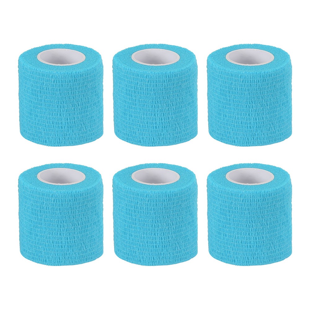 1″ x 177″ 6 Pcs Self Adhesive Bandage Wrap Elastic Self Tape Sky Blue