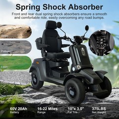 4 Wheel Electric Mobility Scooter Top Speed 15.53mph 1000W 60V HS4W-E4 Black/Red