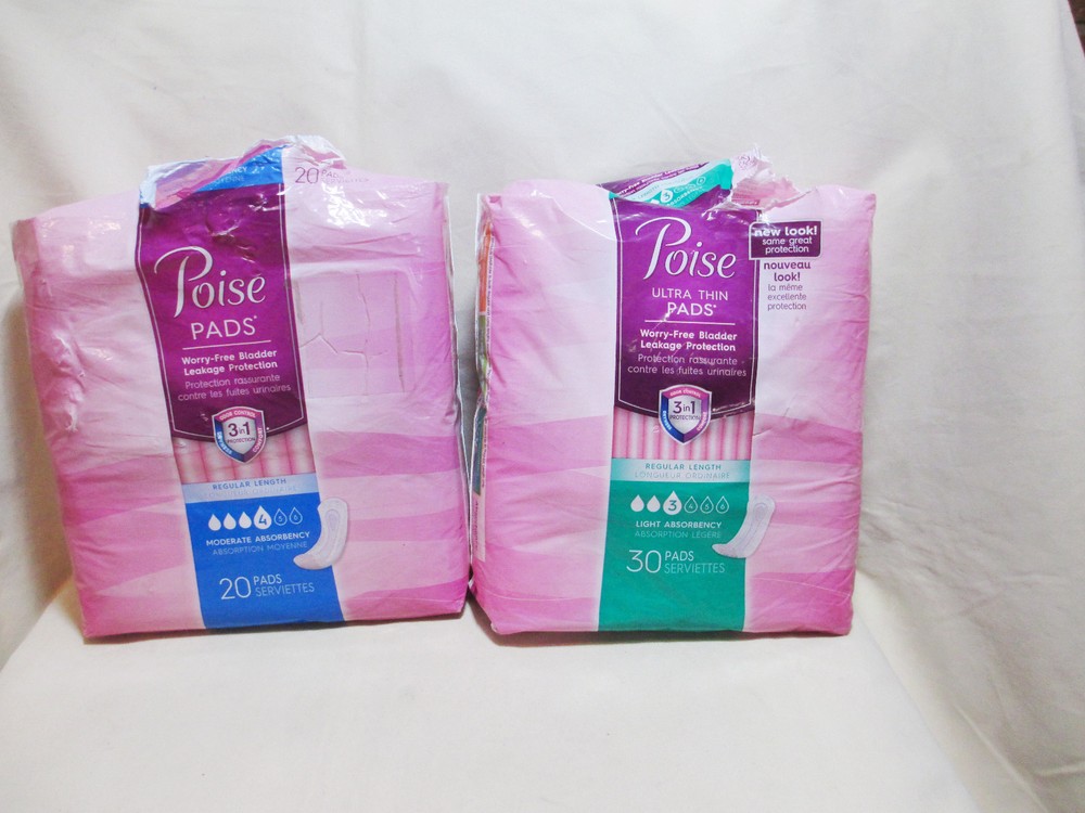 Poise Pads Regular Length 46 Count (18) Moderate + (28) Light Absorbancy OPENED