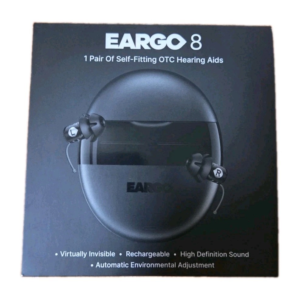 Eargo 8 Self-Fitting OTC CIC Hearing Aids, Rechargeable Charging Case, Black