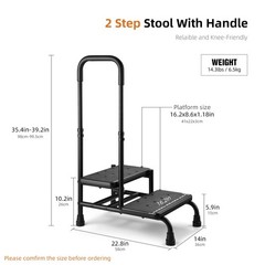 Step Stool with Handle, Non Slip Platform and Adjustable Handrail, Two Step S…