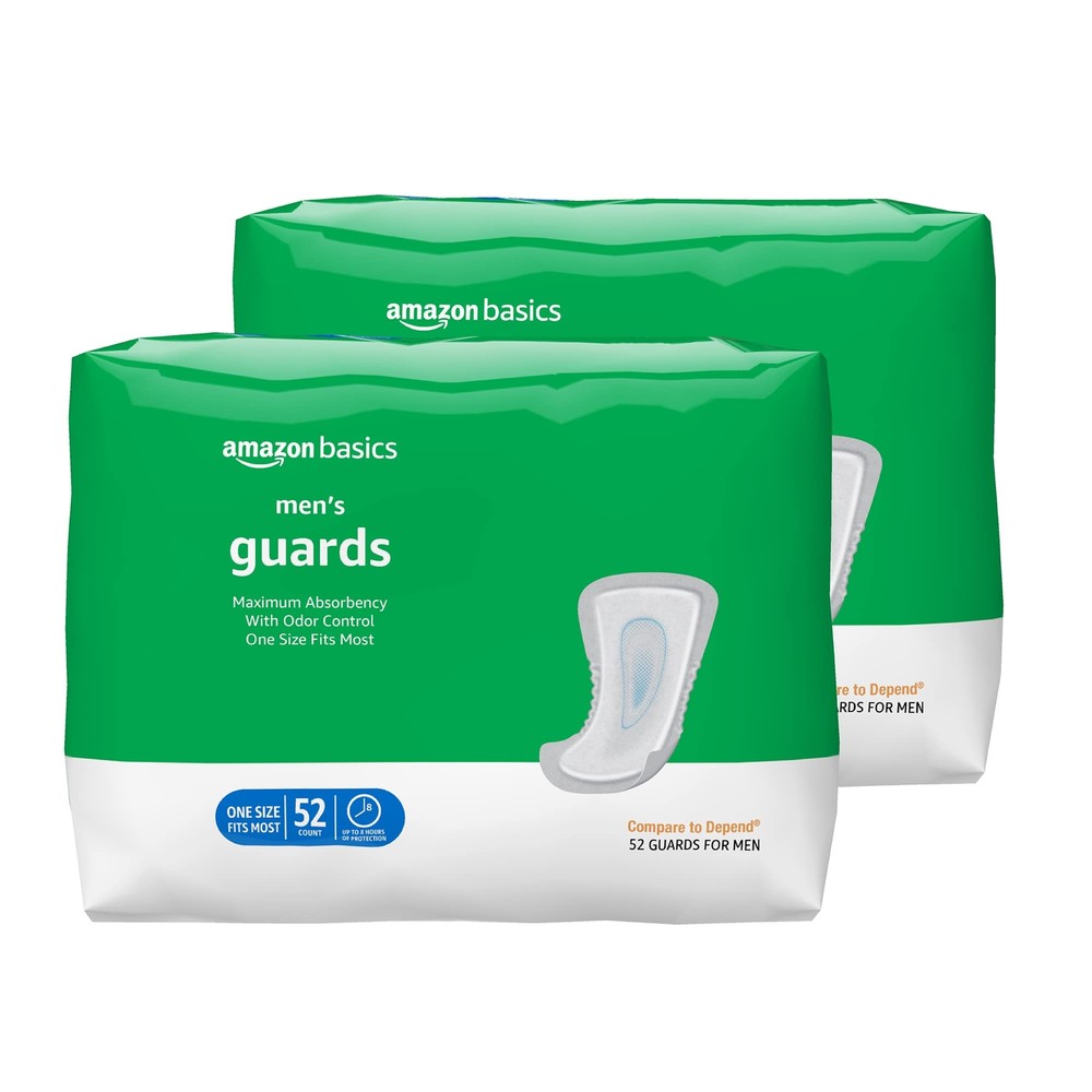Amazon Basics Incontinence Guards for Men Maximum Absorbency 104 Count 2 Pack