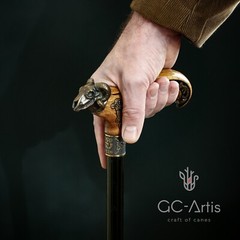 Metal walking stick cane solid brass bronze Ram Skull wooden handle black shaft