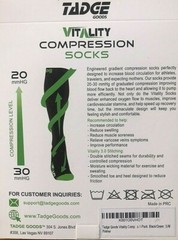 Tadge VITALITY COMPRESSION Socks Black Green S/M Men Women 1Pair NEW in Box
