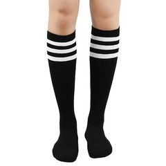 Womens Stripes Knee High Tube Socks Casual Athletic Sport Socks One Size Black