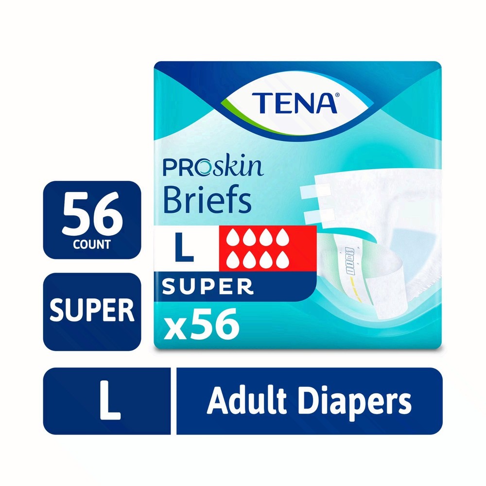 TENA ProSkin Unisex Adult Diapers, Super Absorbency, Large, 56 Count