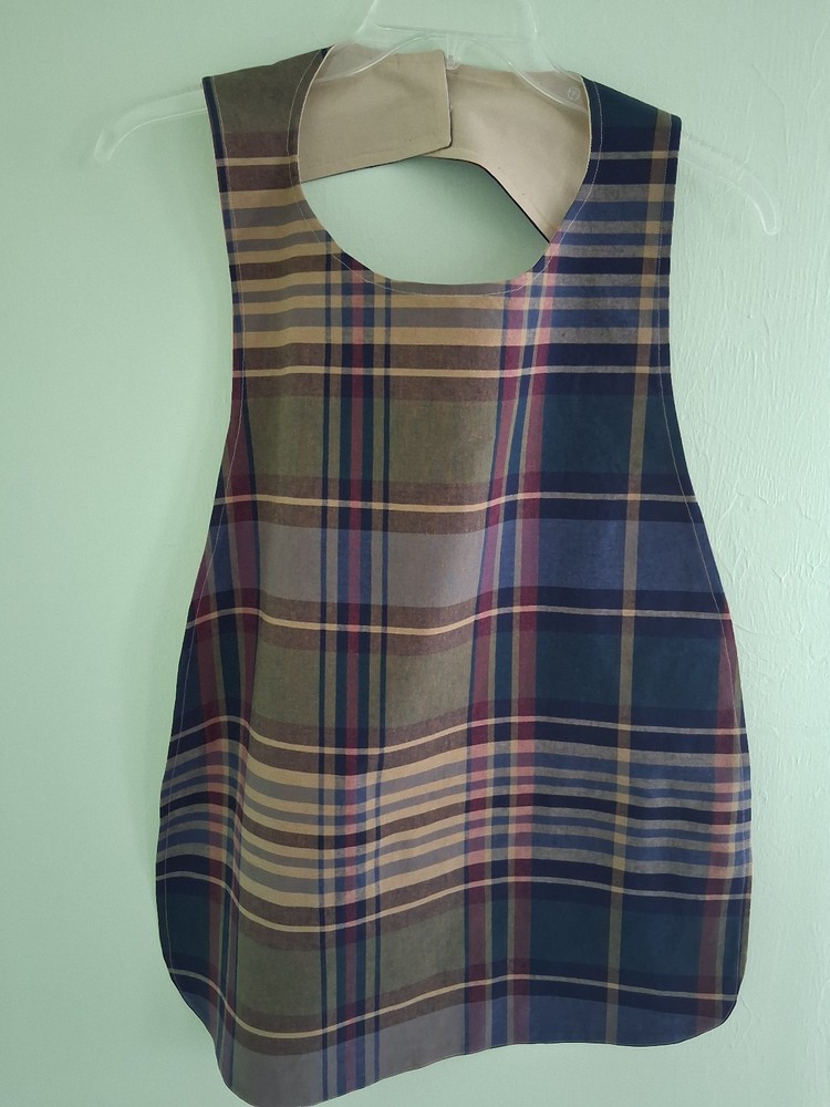Brown Plaid/Beige Adult Bib, Handmade , 35 1/2” by 21 ½”, reversible