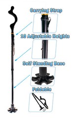 Posture Correction Walking Stick Cane – Self Standing Adjustable Height Foldable
