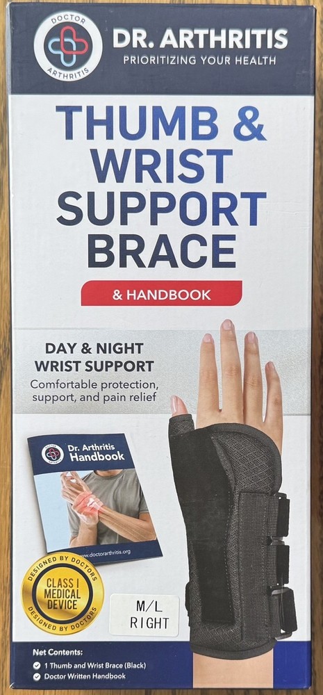 Dr. Arthritis ~ Thumb & Wrist Support Brace & Handbook ~ Size M/L Right Hand New