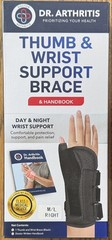 Dr. Arthritis ~ Thumb & Wrist Support Brace & Handbook ~ Size M/L Right Hand New