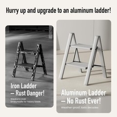 Mayi Plus 2 Step Ladder,Aluminum Folding Stool for 2 Step, Gray