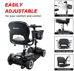 KRYL Foldable 4 Wheel Mobility Scooter for Seniors, 265lbs Max Weight Powered