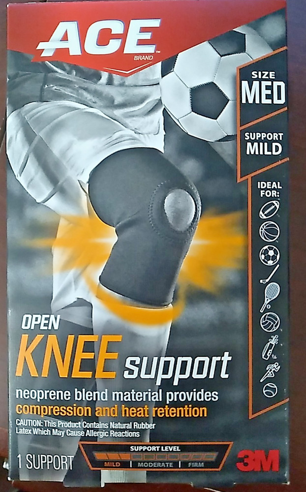 2 Pack ACE Open Knee Support Neoprene Blend Sz MEDIUM Mild Support Compression